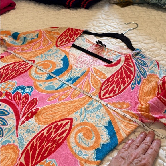 Talbots Multicolor Paisley Knit Top Size Large 100% Cotton 3/4 Sleeves - Picture 8 of 10